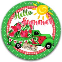 Hello Summer Watermelon Metal Wreath Sign - Erhältlich in 12 ", 20 cm Und 3 ""Runder Metallkranzbefestigung Für Sommerkränze J-Hel002" von SignsbyLindaNee