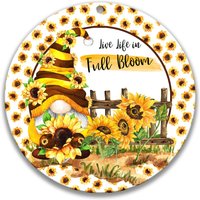 Lebe Das Leben in Voller Blüte, Niedliches Sommer-Wichtel-Zeichen, Sonnenblumen-Wichtel 8 Zoll 12 Kreisförmige Gnom-Zeichen, Sommer-Gnom-Dekor von SignsbyLindaNee