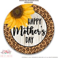 Muttertag Schild, Muttertagsgeschenk, Metall Kranz Tür Dekor, Sonnenblume Schilder Für Kränze, Gepard Print Theme, Happy Mom D-Mda006 von SignsbyLindaNee