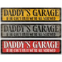 Papas Garage, Wir Sind Alle Schraub Garage Schild, Geschenk Für Ihn, Mann Höhle Dekor, Metall Vatertagsgeschenk, Papa D-Fda017 von SignsbyLindaNee