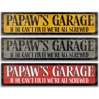 Papas Garage, Wir Sind Alle Schraub Garage Schild, Geschenk Für Ihn, Mann Höhle Dekor, Metall Vatertagsgeschenk, Papaw D-Fda021 von SignsbyLindaNee