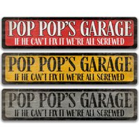 Pop Garage, Wir Sind Schraub Garage Schild, Geschenk Für Ihn, Mann Höhle Dekor, Metall Vatertagsgeschenk, D-Fda018 von SignsbyLindaNee