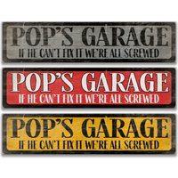 Pop's Garage, Wenn Er Es Nicht Reparieren Kann, Sind Wir Alle Verschraubt Garage Schild, Geschenk Für Ihn, Mann Höhle Dekor, Metall von SignsbyLindaNee