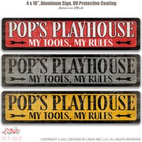 Pops Spielhaus, My Tools, Rules Man Cave Zeichen, Personalisiertes Decor, Metal Custom Vatertagsgeschenk, Geschenk Für Opa D-Fda011 von SignsbyLindaNee