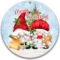 Santa Gnome Kranz Schild, Mr Mrs Claus Gnom Weihnachtsdekor, Schild Für Kranz, Runder Feiertagskranz Befestigung Handwerk 7-xms010 von SignsbyLindaNee