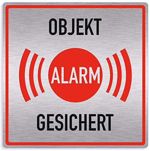 Schild Alarmanlage, Objekt alarmgesichert, 20x20cm, Aluverbund silber gebürstet, edle Optik von Signworks GmbH