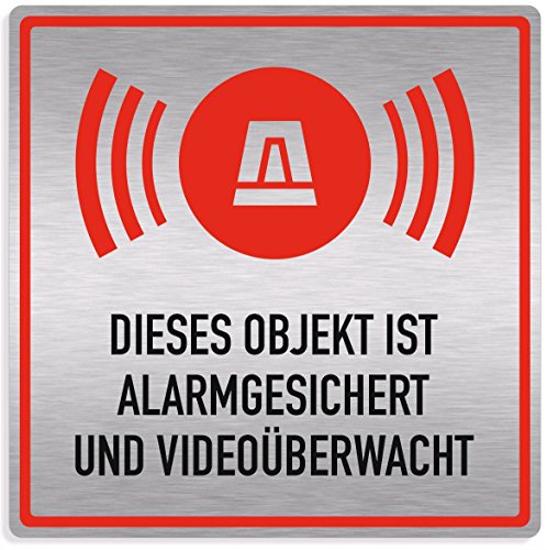 Schild Alarmanlage "Objekt alarmgesichert und videoüberwacht", edle Optik, silber gebürstet, Aluverbund, 20x20cm von Signworks GmbH