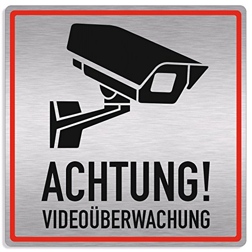 Schild Videoüberwachung, Achtung Videoüberwachung, 20x20cm, Aluverbund silber gebürstet, edle Optik von Signworks GmbH