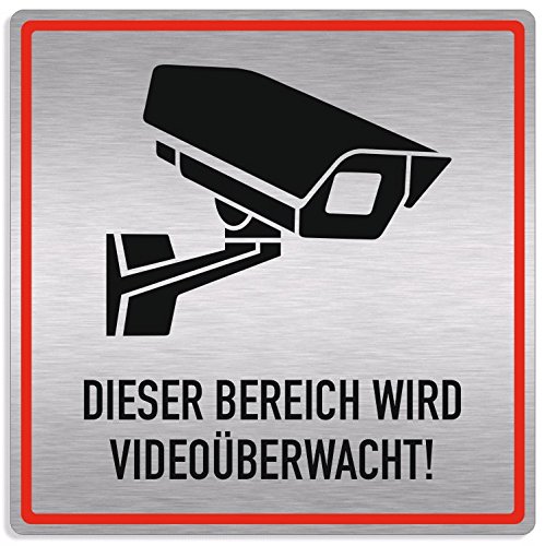 Schild Videoüberwachung, Bereich videoüberwacht, 20x20cm, Aluverbund silber gebürstet, edle Optik von Signworks GmbH
