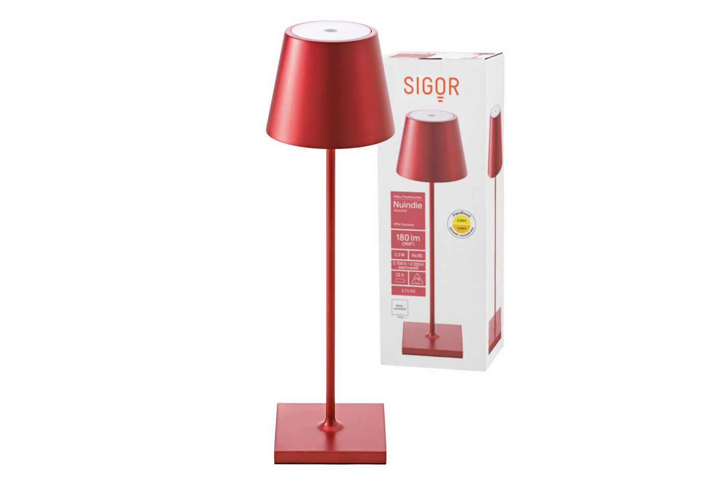 SIGOR LED Tischleuchte Stilvolle Akku-Tischlampe Nuindie Eloxiert, LED fest integriert, Warmweiß, Extra-Warmweiß, kabellose Tischleuchte, 38x10x10 cm von Sigor