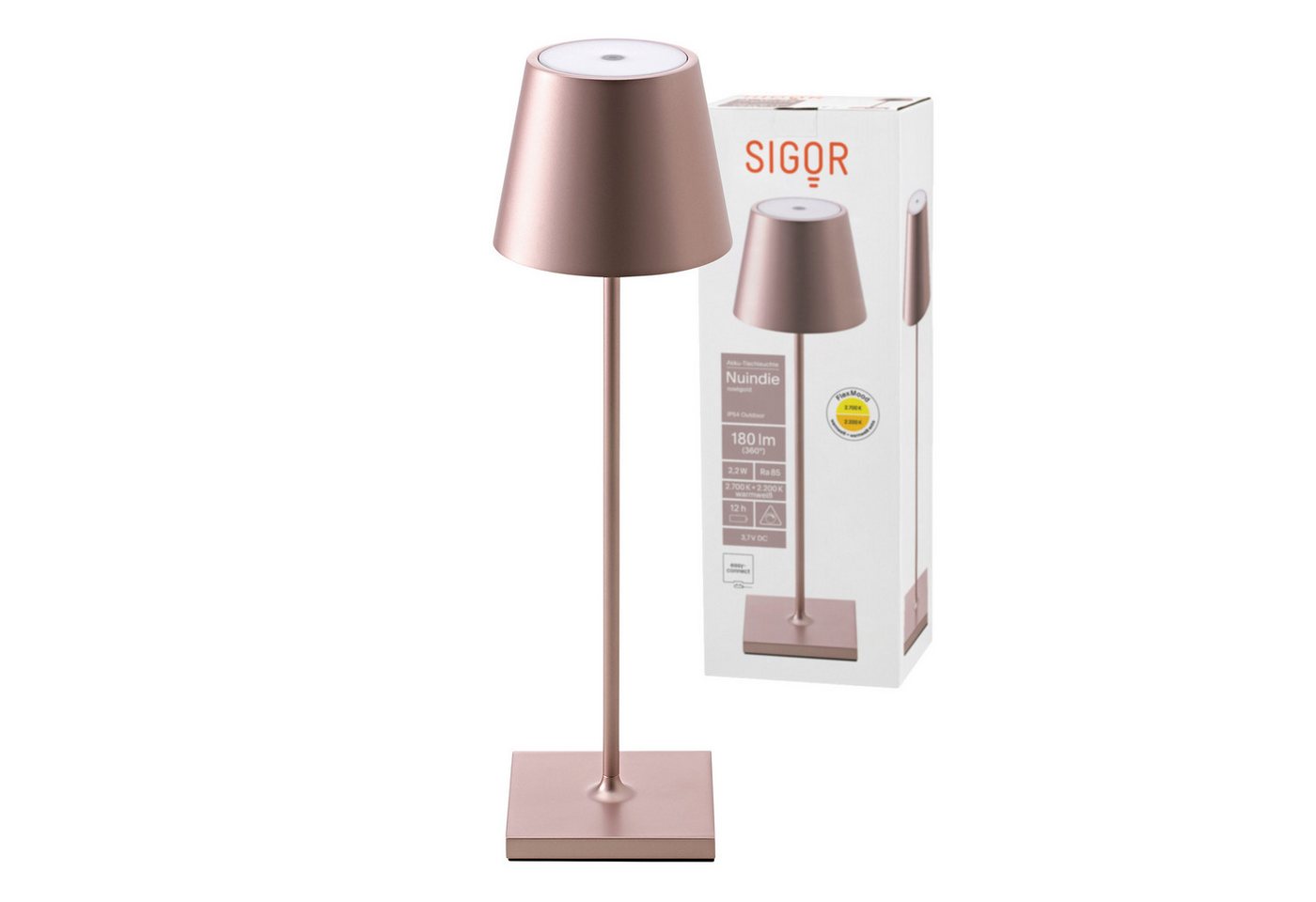 SIGOR LED Tischleuchte Stilvolle Akku-Tischlampe Nuindie Eloxiert, LED fest integriert, Warmweiß, Extra-Warmweiß, kabellose Tischleuchte, 38x10x10 cm von Sigor