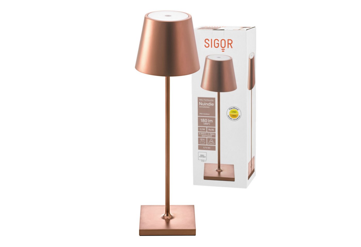 SIGOR LED Tischleuchte Stilvolle Akku-Tischlampe Nuindie Eloxiert, LED fest integriert, Warmweiß, Extra-Warmweiß, kabellose Tischleuchte, 38x10x10 cm von Sigor