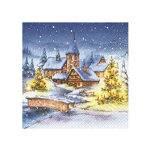 Sigro Weihnachts-Servietten, Motiv Dorf, 33 x 33 cm, Papier, blau, Einheitsgröße von Sigro