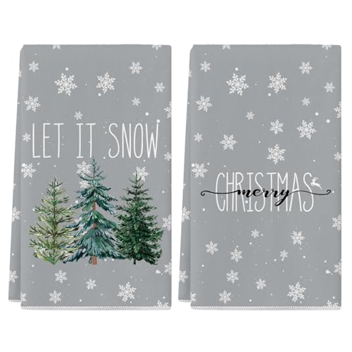 Siilues Weihnachtliche Küchentücher, 2er-Set, 45,7 x 66 cm, Merry Christmas Geschirrtücher Let It Snow Weihnachtsbaum-Dekoration, saisonale Winter-Weihnachtsdekorationen für Zuhause, zum Trocknen von von Siilues