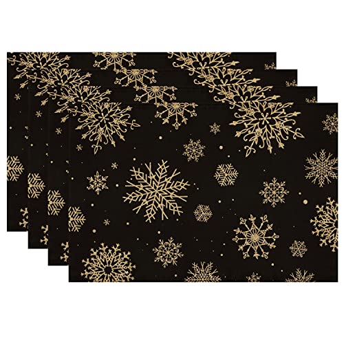 Siilues Weihnachts-Tischsets, Schneeflocken-Dekorationen, Schwarz, Gold, Weihnachts-Tischsets, 4er-Set, Esstisch-Dekorationen (Tischsets 30.5x45.7 cm, 4 Stück) von Siilues