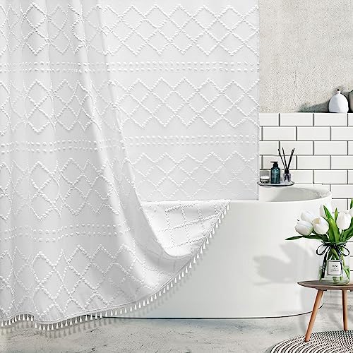 Siiluminisoy Boho Duschvorhang aus gewebtem Stoff mit Quasten, 60x72 cm, modernes Bauernhaus, minimalistisch, getuftet, Chevron, gestreift, Shabby-Chic, Vorhang für Badezimmer, Hoteldekoration von Siiluminisoy