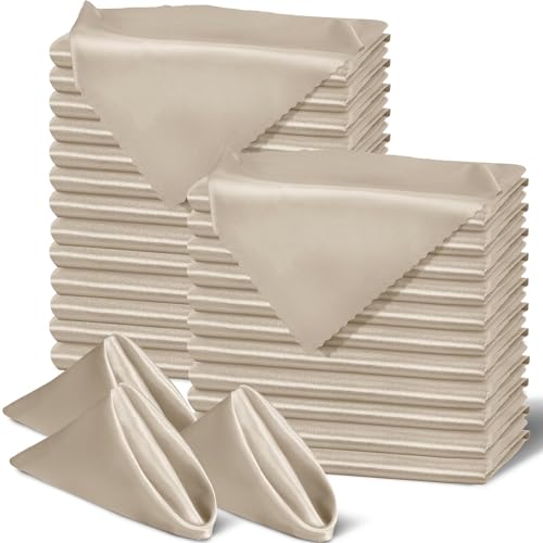 SiinvdaBZX 60 Stück beige Stoffservietten, gewellte Kanten, Dekoration, 43.2x43.2 cm, quadratische Satin-Servietten, seidig weiches Polyester, Abendessen-Servietten für Hochzeit, Bankett, Restaurant von SiinvdaBZX