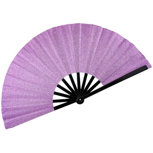 33 cm große Glitzer-Rave-Fächer, Klatschfächer für Line Dancing Folding Clack Handheld Faltbarer dekorativer Handfächer für Tanz, EDM-Musikfestivals und Partys (lila) von SiissaPeksid
