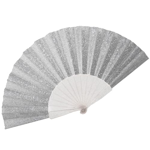 Glitter Damen Handventilator mit glänzender, transparenter Fächerrippe - ideal für Hochzeit, Kirche, Festival, Tanz, Party, Abschlussball, Club und EDM-Zubehör, Silber Glitter Damen Handventilator mit glänzender, transparenter Fächerrippe - ideal für Hochzeit, Kirche, Festival, Tanz, Party, Abschlussball, Club und EDM-Zubehör, Silber von SiissaPeksid