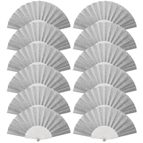 Handventilator, faltbarer Handventilator, Glitzer-Ventilator mit glänzender, transparenter Fächerrippe, ideal für Hochzeit, Kirche, Festival, Tanz, Teeparty, Club und EDM-Zubehör, silberfarben, 12 Handventilator, faltbarer Handventilator, Glitzer-Ventilator mit glänzender, transparenter Fächerrippe, ideal für Hochzeit, Kirche, Festival, Tanz, Teeparty, Club und EDM-Zubehör, silberfarben, 12 von SiissaPeksid
