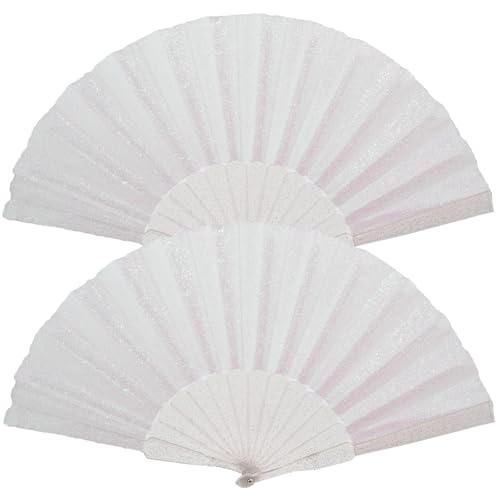 SiissaPeksid 2 Stück Glitzer Frauen Handventilator mit glänzender, transparenter Fächerrippe - Ideal für Hochzeit, Kirche, Festival, Tanz, Party, Abschlussball, Club und EDM Zubehör, Weiß SiissaPeksid 2 Stück Glitzer Frauen Handventilator mit glänzender, transparenter Fächerrippe - Ideal für Hochzeit, Kirche, Festival, Tanz, Party, Abschlussball, Club und EDM Zubehör, Weiß von SiissaPeksid