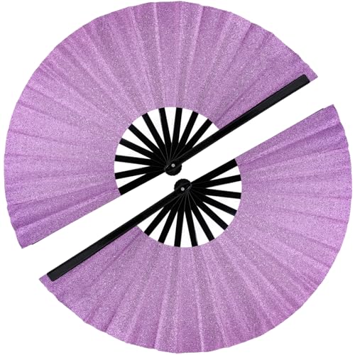 SiissaPeksid 2 x Ventilator mit Stiefeln auf dem Boden, Klatschfächer für Line Dancing, 33 cm, Glitzer, großer Rave-Ventilator, faltbarer Handventilator für Tanz, EDM-Musikfestivals und Partys (lila) von SiissaPeksid