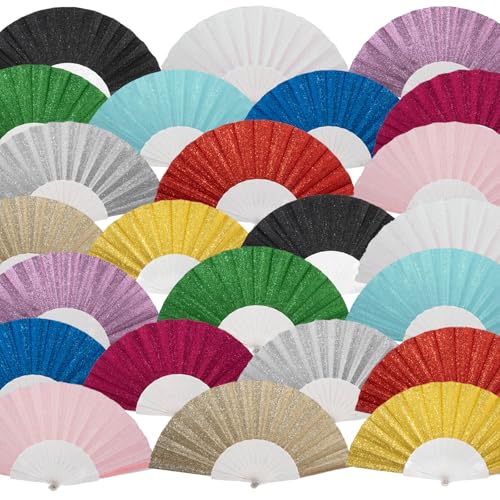 SiissaPeksid 24 Stück Handventilator, faltbarer Handfächer mit glänzender, transparenter Fächerrippe – ideal für Hochzeit, Kirche, Festival, Tanz, Teeparty, Club und EDM-Zubehör, gemischt von SiissaPeksid