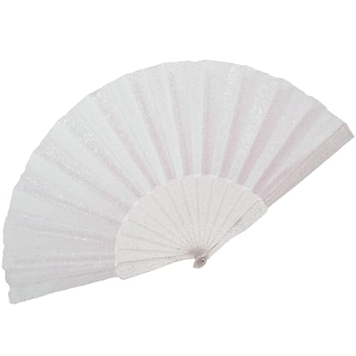 SiissaPeksid Glitter Women Handheld Fan with Shining Transparent Fan Rib - Ideal for Wedding, Church, Festival, Dance, Party Prom, Club, and EDM Accessories, White von SiissaPeksid