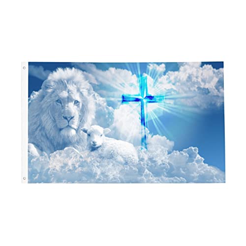 Flagge mit Motiv, Jesus, Löwe, Ziege, Kreuz, Glaube, für den Innen- und Außenbereich, Garten, Hof, Banner, Dekoration, 90 x 152 cm von Siiuuol