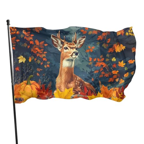 Herbst-Hirsch-Flagge, 90 x 152 cm, für drinnen und draußen, mit Öse, Happy Autumn Day, Garten, Hof, Banner, dekoratives Schild von Siiuuol
