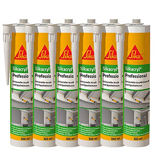 Sika – Acryldichtstoff – Sikacryl Professional Weiß – ideal für Dicht- und Anschlussfugen – für den Innenbereich – geringer Schrumpf – 6x 300 ml von Sika