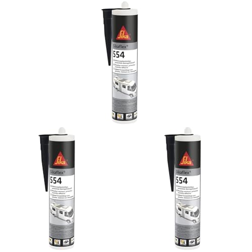 Sika – Montageklebstoff – Sikaflex-554 Schwarz – ideal für große Bauteile und hohe dynamische Belastung – alterungs- und witterungsbeständig – 300 ml (Packung mit 3) von Sika