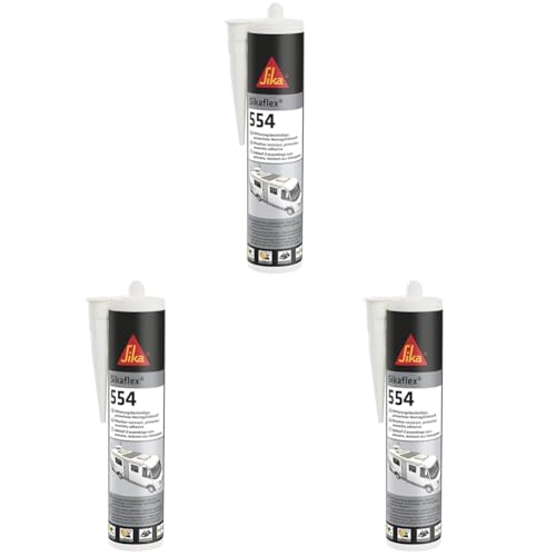 Sika – Montageklebstoff – Sikaflex-554 weiß – ideal für große Bauteile und hohe dynamische Belastung – alterungs- und witterungsbeständig – 300 ml (Verpackung kann variieren) (Packung mit 3) von Sika