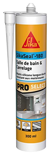 SIKA - SikaSeal-180 Bad & Fliesen, weiß, Sanitär-Silikon-Dichtstoff für Schimmeldichtung, speziell für Badezimmer und Feuchträume, langlebig, 300 ml von Sika