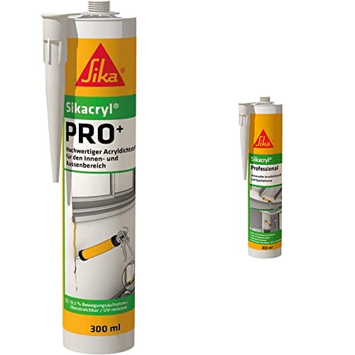 Sika - Sikacryl PRO+ Acryldichtstoff mit 12,5% Bewegungsaufnahme, 300 ml, weiß & Sikacryl Professional, vielseitiger Acryldichtstoff und Spachtelmasse, 300 ml, weiß von Sika