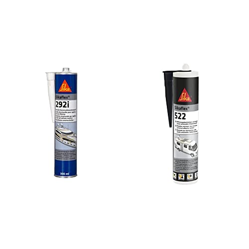 Sika - Sikaflex-292i, Marine-Konstruktionsklebstoff, 300 ml, weiß & flex 522 Caravan schwarz 300ml STP universeller Klebstoff, Dichtstoff, UV von Sika