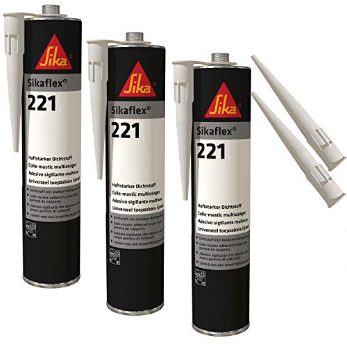 Sikaflex-221 witterungsbeständiger Haftstarker Dichtstoff, 300ml, Hellgrau, 3 Set mit 5 Düsenspitzen Sikaflex-221 witterungsbeständiger Haftstarker Dichtstoff, 300ml, Hellgrau, 3 Set mit 5 Düsenspitzen von Sika