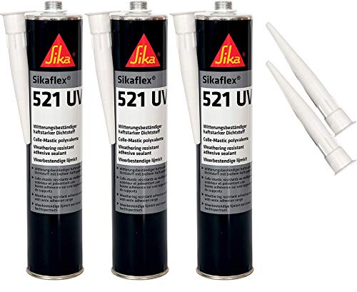 Sikaflex-521 UV witterungsbeständiger Haftstarker Dichtstoff, 300ml, Hellgrau, 3 Set mit 5 Düsenspitzen von Sika