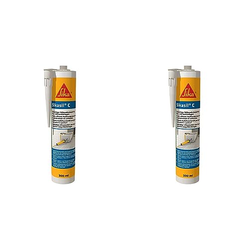 Sikasil C 300ml weiß neutralvernetzender Silicondichtstoff für Sanitär- und Bau (Packung mit 2) von Sika