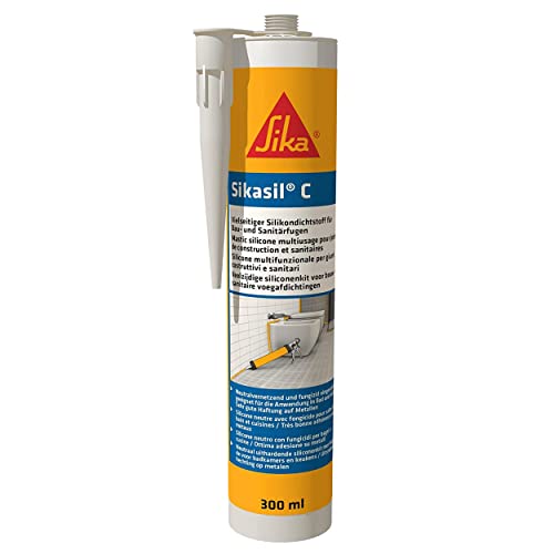 Sika - Sikasil C - Sanitär Silikon für Bad und Küche - Weiß - Kartusche 300ml - Schutz vor Schimmel - zum Verfugen und Abdichten - Neutralvernetzend von Sika