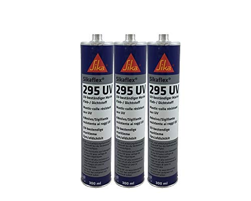 Sparset 3x Sikaflex 295 UV Scheibenkleber für Kunststoffscheiben, extrem UV-resistent, ideal für den Bootsbau 300ml schwarz von Sika