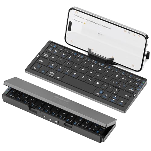 Leise Faltbare QWERTY Bluetooth Tastatur mit Magnetischem Ständer, Aluminium Mini Tragbare Kabellose Tastatur Wiederaufladbar für Tablet, iPad, Smartphones (Schwarz) von Sikai