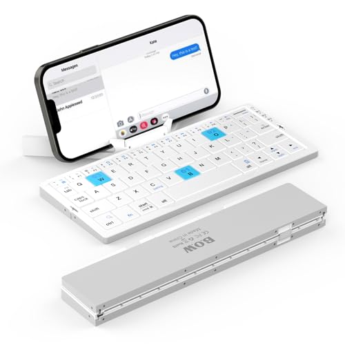 Leise Faltbare QWERTY Bluetooth Tastatur mit Magnetischem Ständer, Aluminium Mini Tragbare Kabellose Tastatur Wiederaufladbar für Tablet, iPad, Smartphones (Weiß) von Sikai