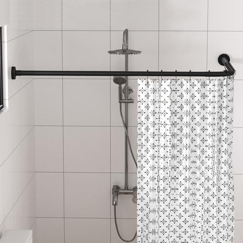 SIKAIQI Dehnbare 304 Edelstahl L-förmige Badezimmer Badewanne Dusche Vorhang Stange Rack (Schwarz, 70-100 cm x 70-100 cm) von Sikaiqi