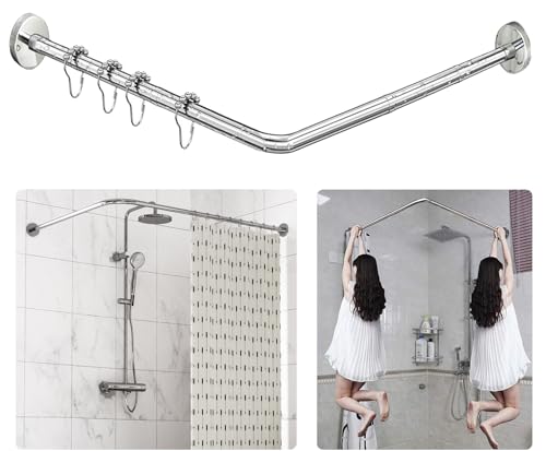 Sikaiqi L-förmige Duschvorhangstange 60-133 cm x 60-133 cm, Verstellbare 304 Edelstahl L-Form Eck Duschstange, 90 Grad Gebogene Bohrfreie Installation, Kein Durchhängen für Badezimmer & Badewanne von Sikaiqi