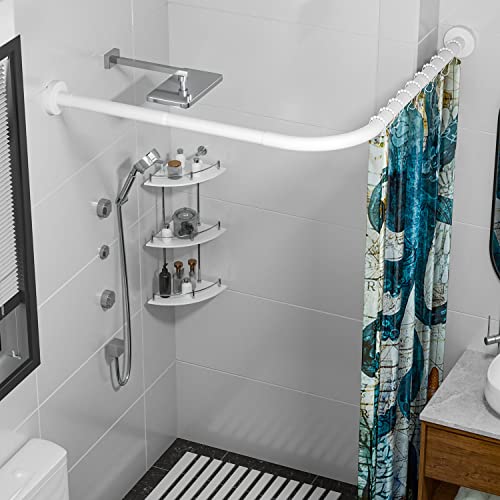 Sikaiqi Dehnbare 304 Edelstahl L-Form Badezimmer Badewanne Ecke Duschvorhangstange (Weiß 60-92 cm x 60-92 cm), bohrfreie Installation, f¨¹r Badezimmer, Bekleidungsgeschäft, Privatraum von Sikaiqi