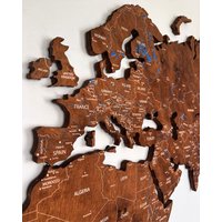 Wandkarte Aus Holz Mit Städten Und Flüssen Weltkarte Druck Home Decor Weihnachtsgeschenk Dicke von Sikorkashop