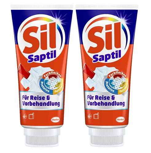 Sil Saptil für Reise & Vorbehandlung, Universalfleckenentferner, 2 x 200 ml, für die Vorbehandlung mit Turbowirkung bei hartnäckigen Verschmutzungen aller Textilarten in praktischer Reisegröße von Sil