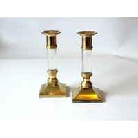 2 Hohe Außergewöhnliche Messing Acrylglas Kerzenleuchter Vintage Kerzenhalter Mid Century 1960Er Candle Holder Dining Table von SilaVintageandmore