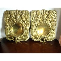 2 Prächtige 1 Flammige Messing Wandleuchter Kerzenhalter Wand Vintage Kerzenständer Mid Century Boho Brass Wallhanger Klavierleuchter von SilaVintageandmore